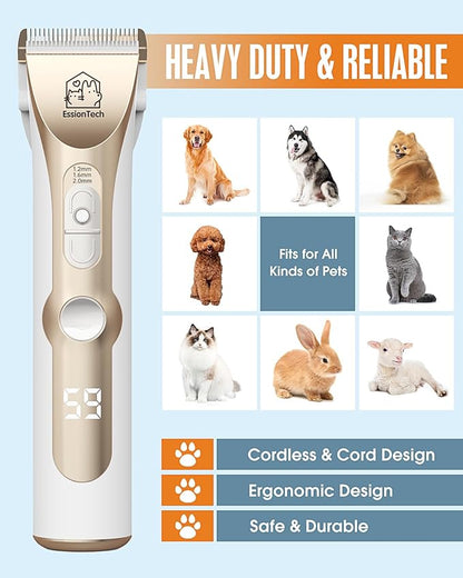 Dog Hair Clippers for Grooming Kit at Home Paw Trimmer Pet Grooming Clippers for Dog Professional Thick Hair Low Noise Cordless Pet Tools for Small & Large Dogs Cats (2in1)