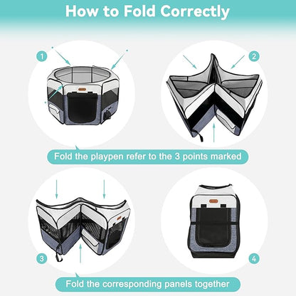 Dog Playpen, Portable Pet Play Pen Foldable Carrying Case, Puppy Pens Outsid for Small Cat Indoor/Outdoor, Removable Mesh Shade Cover