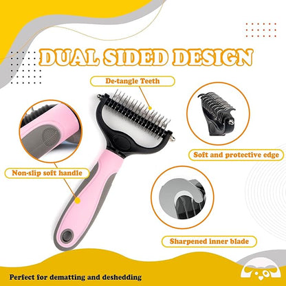 PetnBeyond Undercoat Rake - Double Sided Dematting Brush Tool for Cats and Dogs - Shedding Comb Mat Remover Deshedder - Safe Detangler - Dog Grooming Brush - Easy Mats and Tangles Removing - Cat Brush
