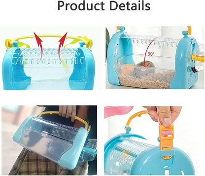 Tfwadmx Hamster Carrier Cage, Portable Dwarf Hamster Travel Cage, Pet Outgoing Cage with Chewing Toys, Small Animal Breathable Carrier for Hamsters Gerbil Mice Rat Hedgehog