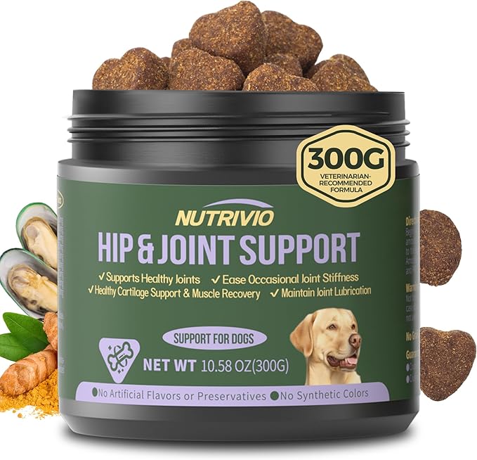 Hip and Joint Supplement for Dogs Chews with Glucosamine Chondroitin for Dog, Turmeric, Omega-3 and Collagen Chews for Dogs – Joint Pain Relief – Large & Small Breed - 300g