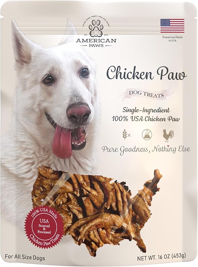 American Paws Dehydrated Chicken Feet Dog Treats, Only One Ingredient, No Additives, Made and Sourced in USA, (About 28-Pack), 1lb