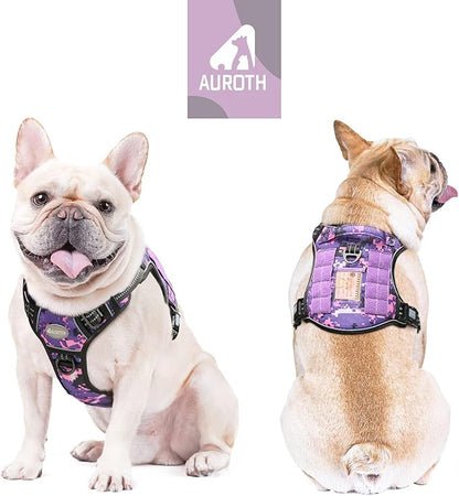 AUROTH Tactical Dog Harness for Small Medium Large Dogs No Pull Adjustable Pet Harness Reflective K9 Working Training Easy Control Pet Vest Military Service Dog Harnesses (S, Purple Camo)