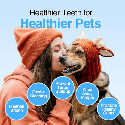 Dog Teeth Cleaning Wipes - No-Rinse Cat Toothbrush, Effective Dog Breath Freshener - Essential for Pet Supplies (90 Count - 1.5 in x 3.15 in)