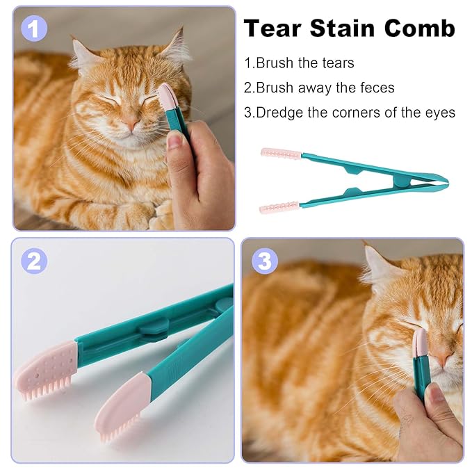 4pcs Pet Grooming Comb Kit, Magic Pet Comb Fine Tooth Pet Comb Multifunctional Flea Comb for Cats and Dogs Pet Hair Comb Tear Stain Removal for Pet Cleaning Shedding Hair & Fur