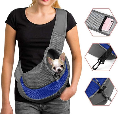 Dog Pet Sling Carrier Puppy Cat Sling Mesh Carrying Bag Adjustable Strap Breathble Small Dog Cat Satchel Carrier Hand Free Safe Front Backpack Soft Foldable Pet Purse Pouch Travel Outdoor