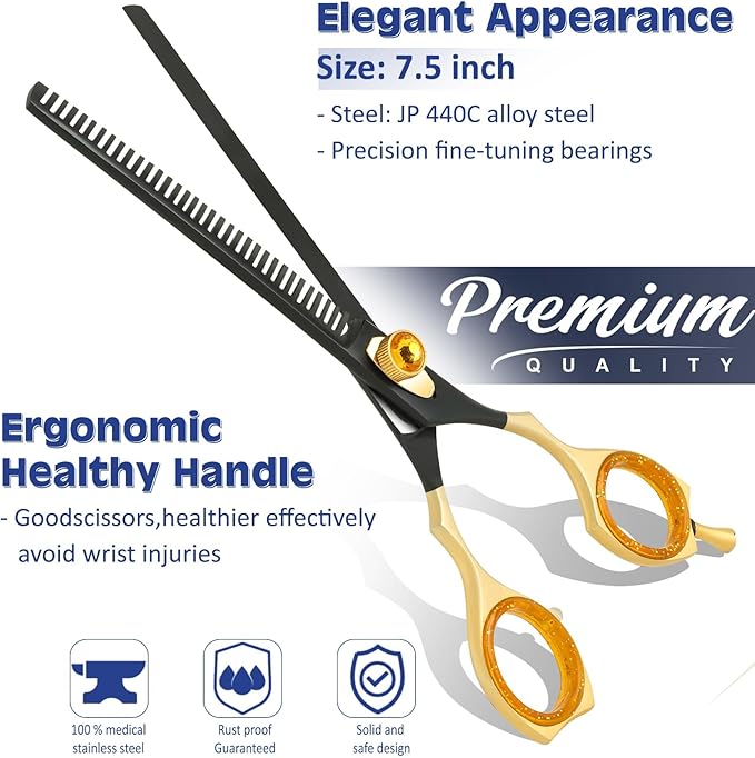 Dog Grooming Scissor- 7.5 Pet Shears, Japanese Stainless Steel Ergonomic Pet Grooming Scissor, Heavy Duty Sharp and Comfortable pet Scissors for Grooming, Dogs, Cats and Other Animals (Thinning)