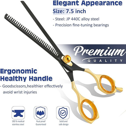 Dog Grooming Scissor- 7.5 Pet Shears, Japanese Stainless Steel Ergonomic Pet Grooming Scissor, Heavy Duty Sharp and Comfortable pet Scissors for Grooming, Dogs, Cats and Other Animals (Thinning)