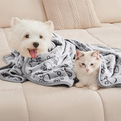 Luciphia 1 Pack 3 Blankets Fluffy Premium Fleece Pet Blanket Flannel Paw Printed Throw for Dog Cat Grey Paw Large(41"x31",Pack of 3)