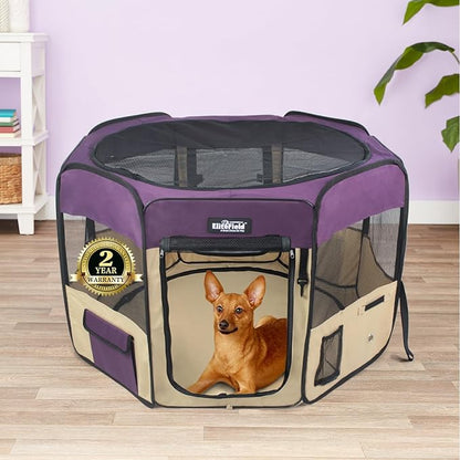EliteField 2-Door Soft Pet Playpen (2 Year Warranty), Exercise Pen, Multiple Sizes and Colors Available for Dogs, Cats and Other Pets (36" x 36" x 24"H, Purple+Beige)