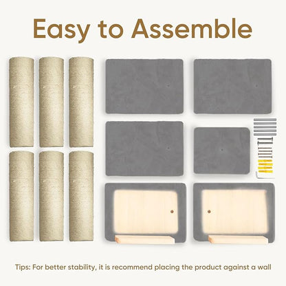 PAWSCRAT Wall-Mounted Cat Tree, 5 Tier Floor to Ceiling Cats Tower, 80 Inch Wall-Mounted Cat Scratching Post, Space Saving Cat Furniture and Easliy Climb for All Cats, Darkgery