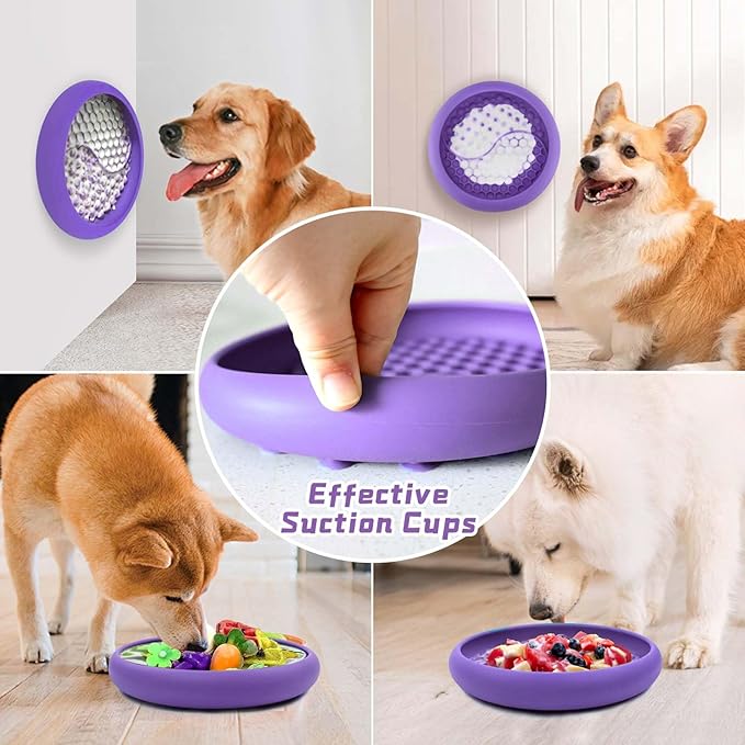 Dog Lick Bowl, Non-Slip Dog Slow Feeder Licking Mat Treat Dispenser, Interactive and Enrichment Toys, Boredom & Anxiety Reducer, BPA Free Silicone (Purple, Large)