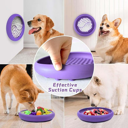 Dog Lick Bowl, Non-Slip Dog Slow Feeder Licking Mat Treat Dispenser, Interactive and Enrichment Toys, Boredom & Anxiety Reducer, BPA Free Silicone (Purple, Large)
