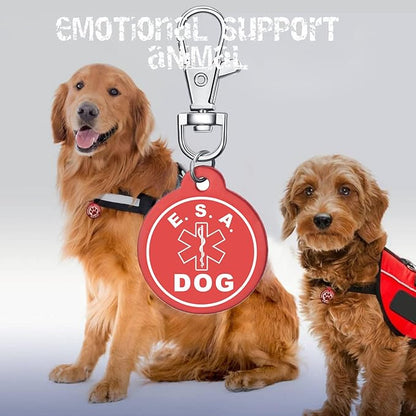 Emotional Support Animal Id Tag, ESA Dog Tag Keychain Metal pet Keychain with Laser Engraving Red Light Suitable for Dog Collar Cloth