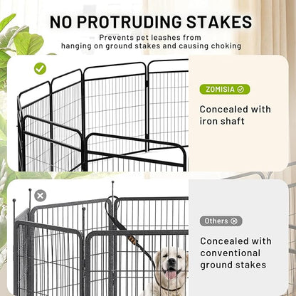 Dog Play Pen Indoors - 8 Panels 32" Playpens Indoor Safety Design Without Stakes, Threshold Free Door Ease to Access, Portable Fence Ground Anchors for Outdoor, Yard and RV Camping