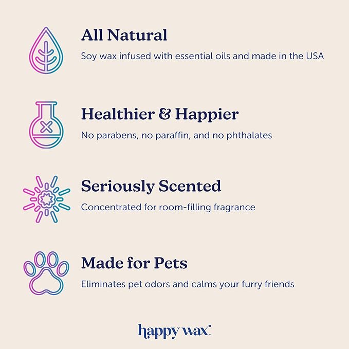 Happy Wax Sugared Fruit Scented Wax Melts for Cat Owners – Odor Eliminating, Calming, Pet-Safe, Non-Toxic, Perfect for Use with Wax Warmers - 4 oz Pouch