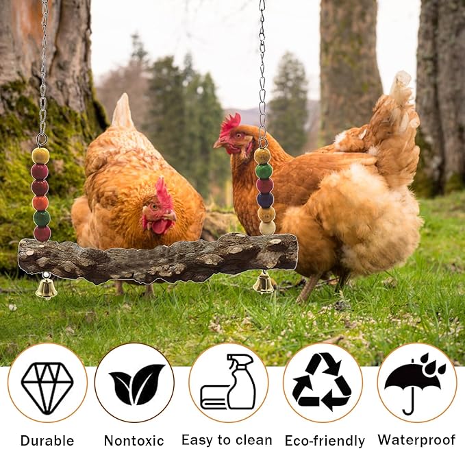 Chicken Bird Swing,Chicken Perch,Natural Wooden Swing Toys,Wood Stand for Chick,Safe and Relief of Stress,Chicken Coop Accessories,Coop Swing for Chicken Bird,Parrot,Hens (4pcs)