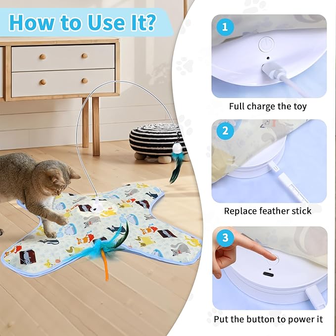 3 in 1 Interactive Kitten Toys for Indoor Cats with Moving Feather,Interesting Cat Toy for Exercise and Play,Hide and Seek Concealed Moving Feather Wand,Cat Enrichment Toys for Bored Indoor Adult Cats