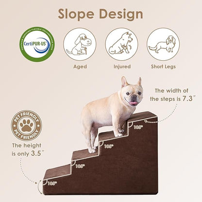EHEYCIGA Dog Stairs for Beds 19.7" H, 4-Step Dog Steps for Small Dogs and Cats, Slope Pet Steps with Non-Slip Bottom, Brown