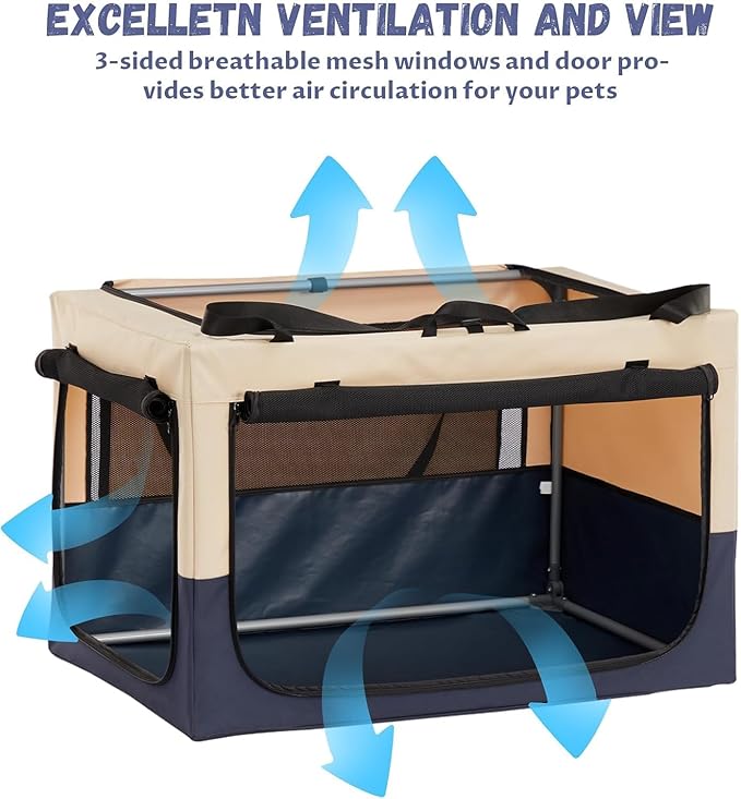 A4Pet Soft Dog Crate, Folding Dog Crate - 30 Inch Adjustable Stainless Steel Frame, Lightweight, Durable and Portable Crate with 3-Door, Portable Dog Kennel