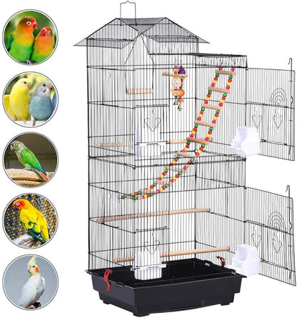 Yaheetech 39-inch Roof Top Large Flight Parrot Bird Cage for Small Quaker Parrot Cockatiel Sun Parakeet Green Cheek Conure Budgie Finch Lovebird Canary Pet Bird Cage w/Toys