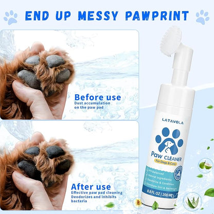 Dog Paw Cleaner, No-Rinse Foaming Cleanser, Moisturizing & Deodorizing Paw Wash with Silicone Bristle Brush, Deep Clean, Easy & Portable Paw Cleaner for Dogs