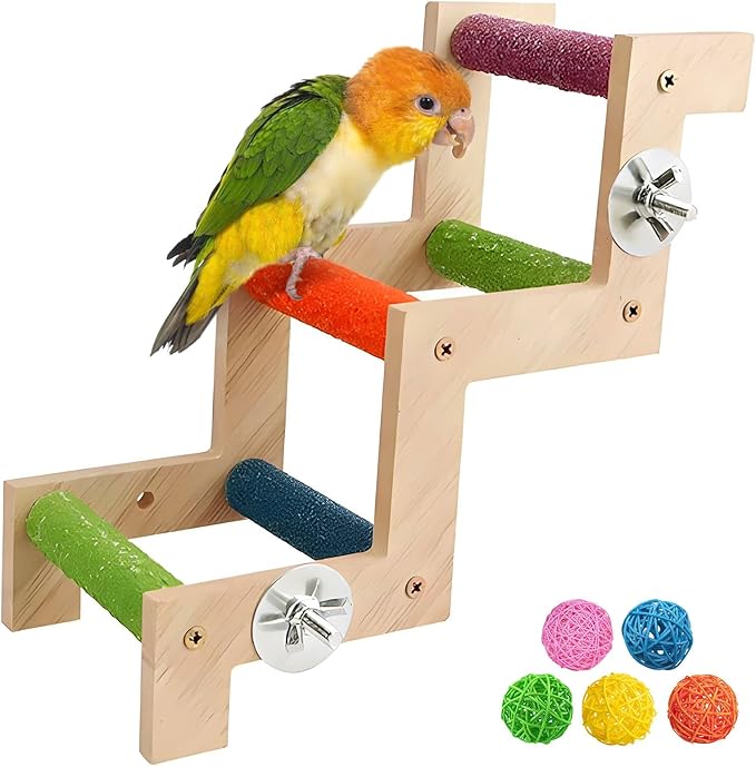 Hamiledyi Nature Wooden Bird Ladder Pet Parrots Climb Bridge Exercise Stands for Parakeet Climbing Chewing Bridge Bird Cage Accessories for Cockatiel Parakeet Lovebirds Budgie