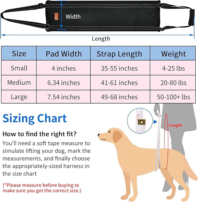 LOOBANI Portable Dog Sling for Back Legs, Hip Support Harness to Help Lift Dogs Rear for Canine Aid and Old K9 Cruciate Ligament Rehabilitation