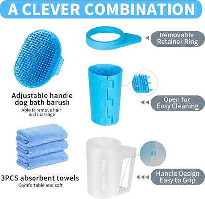 Dog Paw Cleaner for Dogs, (with 3Pcs Absorbent Towels & Adjustable Bath Brush) Dog Paw Washer, Pet Foot Cleaner (Blue, Medium)