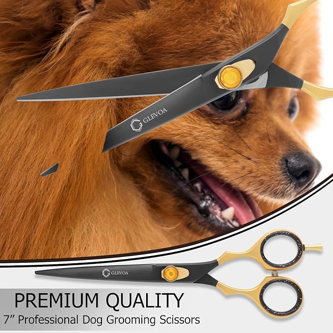 Dog Grooming Scissor - Professional Down-curved Shear with Ergonomic Handle Japanese Stainless Steel Trimming Scissor for Dogs, Cats and Other Pets, Sharp (Straight Scissors)
