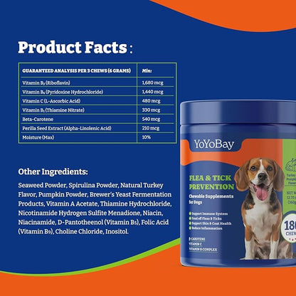 Flea and Tick Prevention for Dogs Chewable - 180 Soft Chews, Turkey & Pumpkin Flavor - Dog Flea and Tick Treatment Chewable, Natural Defense - Dog Immune Support Supplement