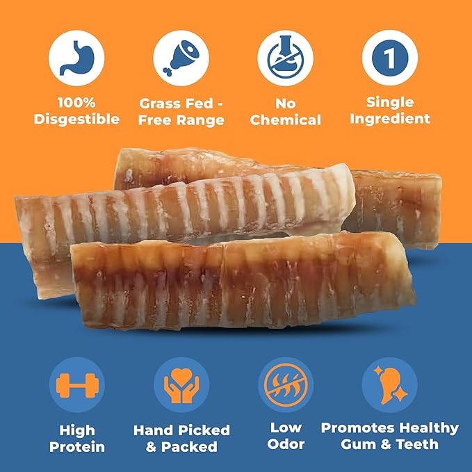 K9warehouse® - 6 Inch Beef Trachea Dog Chews - 12 Count Trachea Flats for Dogs - Packed in USA - Trachea Dog Treats - All Natural Grass-Fed Beef Dog Chews - Rich in Glucosamine Chondroitin