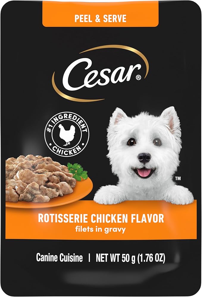 Cesar Filets in Gravy Wet Dog Food Rotisserie Chicken Flavor, 1.76 oz. Mini-Pouch, 20 Pack