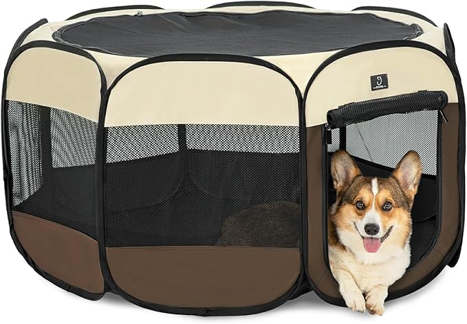 A4Pet Portable Foldable Pet Playpen, Dog Playpen Indoor/Outdoor - Ideal for Puppies, Cats, Rabbits - Removable Zipper & Collapsible Travel Bowl