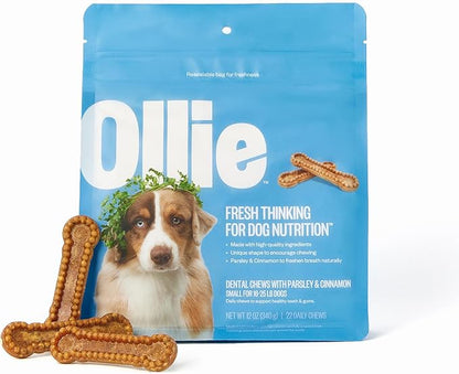 Ollie Dental Chews for Small Dogs, 12 Oz, Fresh Breath, Teeth Cleaning Treats, Sticks for Dog Oral Care, with Parsley and Cinnimon, for Pups 16-25 lbs