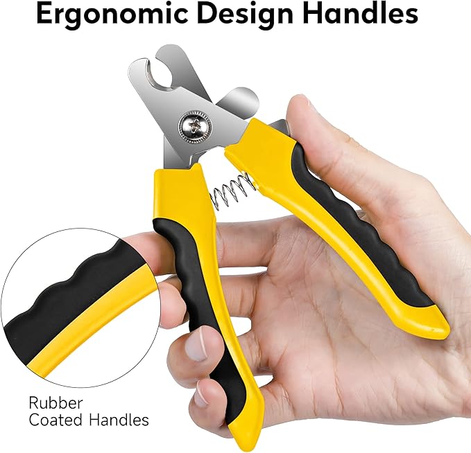 Dog Nails Clippers Trimmer with Safety Guard to Avoid Over-Cutting, Razor Sharp Blades with Bonus Dog Nail File, Cat Claw Clippers with Sturdy Non Slip Handles for Pets Dog Cat?Yellow & Black?