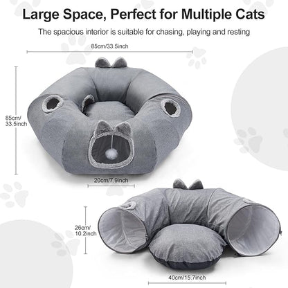 Odoland Summer Linen Cat Tunnels for Indoor Cats with Cooling Central Cat Bed, Interactive Cat Toys Detachable Soft Mat and Variety Kitty Toy Set Grey