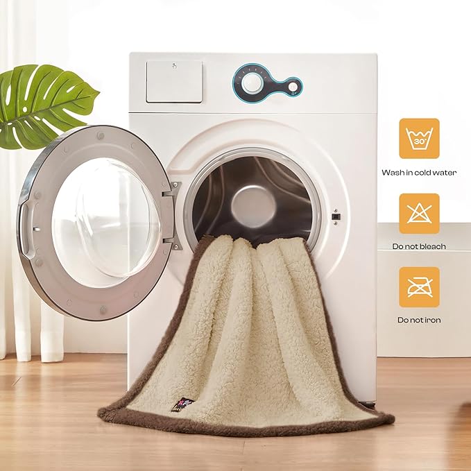 Luciphia Waterproof Pet Blanket for Medium Large Dogs Soft Cat Sherpa Calming Thick Cover Leakproof Cozy Puppy Sofa Bed Car Couch Protector(Beige/Brown,63x50 inches)