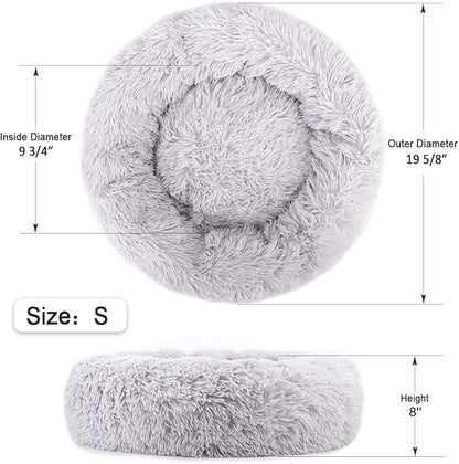 NOYAL Calming Donut Dog Bed for Small to Medium Dogs & Cats - Plush Faux Fur Anti-Anxiety Pet Bed with Machine Washable Cover & Non-Slip Base