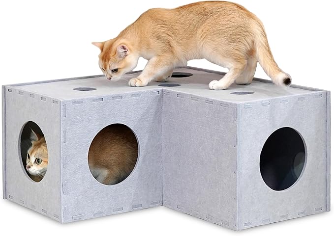 PETKARAY Cat Tunnel, Original Cat Hideaway Cave for Indoor Cats, Large Kitten Play Tubes and Tunnels, Soft Felt Cat Toy with Interactive Peek Hole