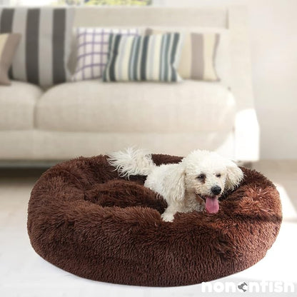 Orthopedic Dog Beds for Medium Dogs 30 inch Round Calming Pet Beds Machine Washable Faux Fur Doggie Beds for Medium Dogs Chocolate Brown