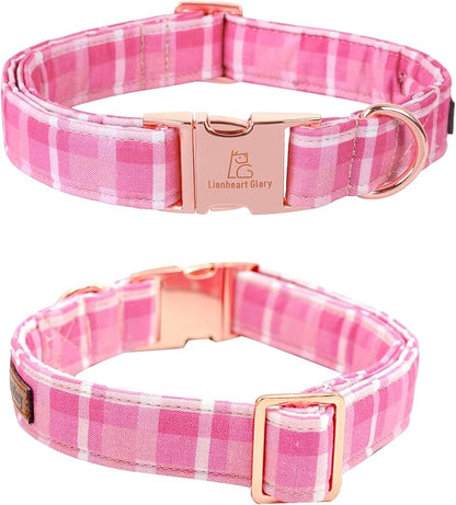 Lionheart glory Valentine's Day Collar, Pink Plaid Dog Collar for Medium Cute Dog Collars Spring Female Pet Gift Adjustable Heavy-Duty Dog Collar Holiday