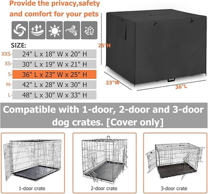 36 Inch Wire Dog Crate Cover,Durable Windproof Privacy Polyester Pet Kennel Covers,Breathable Blackout Cover for 1/2/3 Door Dog Cage. (36" L x 23" W x 25" H,Black)