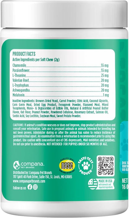 Doggie Dailies Calming Chews, Melatonin & Chamomile for Stress Relief, Relaxation & Anxiety (Peanut Butter, 225 Soft Chews)