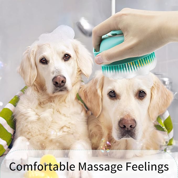 WishLotus Pet Bath Brush, Soft Silicone Cat Grooming Brush Dog Bath Massage Brush Shampoo Dispenser Heart-Shaped Multifunctional Bath Brush for Pet Bath Shower Accessories (Heart-Blue)