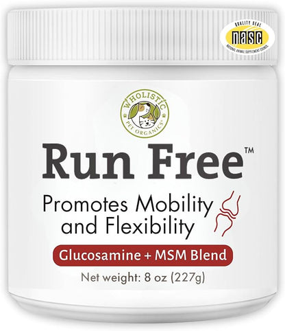 Wholistic Pet Organics Run Free - 8 Oz - Dog Joint Supplement for Senior Dogs, Glucosamine Chondroitin MSM, Dog Vitamins, Cat Joint Pain Relief