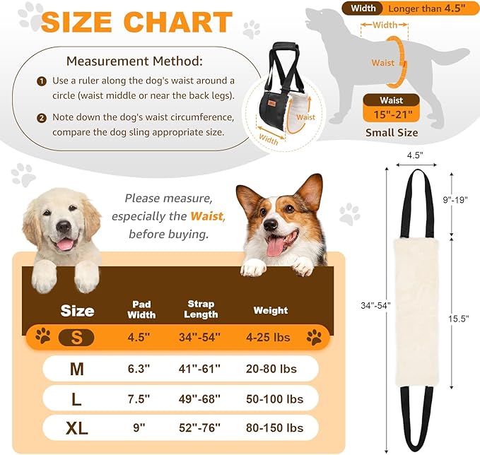 Adjustable Dog Lift Harness, Dog Sling for Large Dogs Lift Support and Rehab Harness for Weak Rear Legs, Soft Hind Leg Support Helps Senior, Injured, Disabled and After ACL Surgery Dogs(Black,Small)