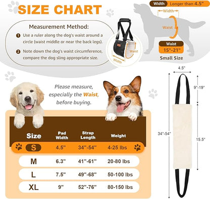 Adjustable Dog Lift Harness, Dog Sling for Large Dogs Lift Support and Rehab Harness for Weak Rear Legs, Soft Hind Leg Support Helps Senior, Injured, Disabled and After ACL Surgery Dogs(Black,Small)