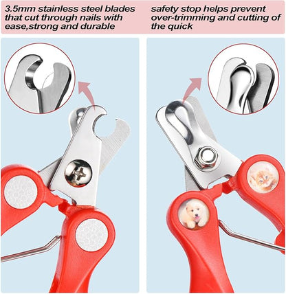2 Pack Professional Dog Nail Trimmer, Safety Guard Pet Nail Clipper for Dogs, Sharp Pet Nail Trimmer with Nail File, Claw Care Tool for Small & Large Dogs Cats, Prevent Over Cutting