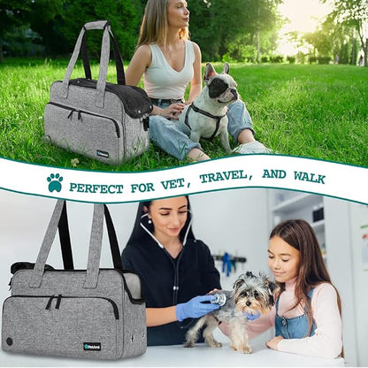PetAmi Small Dog Purse Carrier, Soft-Sided Pet Carrier Bag with Pockets, Portable Puppy Cat Travel Handbag Tote, Airline Approved Breathable Mesh, Poop Bag Dispenser, Sherpa Bed, Max 18 lbs, Gray